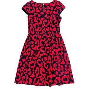 Elizabeth McKay Navy with Red Print A-Line Gold Zip Lined Dress 4